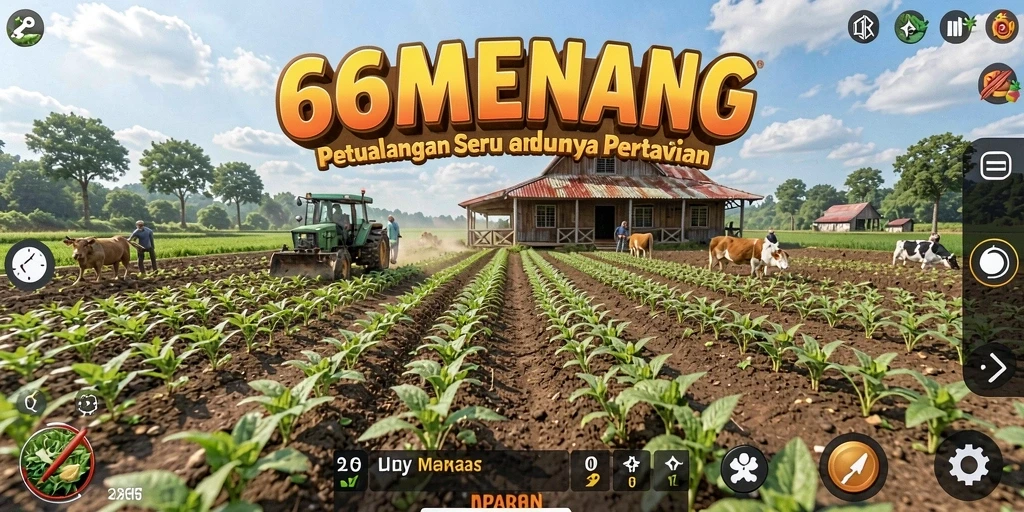 Tampilan gambar gameplay <strong>66MENANG</strong> saat merawat ladang dan hewan ternak.