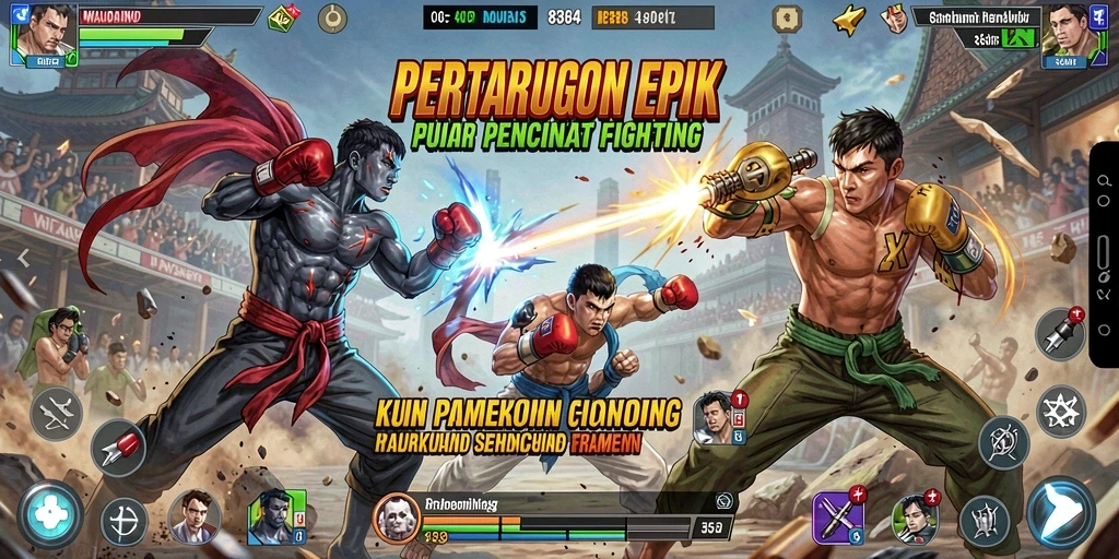 Screenshot menunjukkan pertarungan seru di dalam game Fighting 8364.