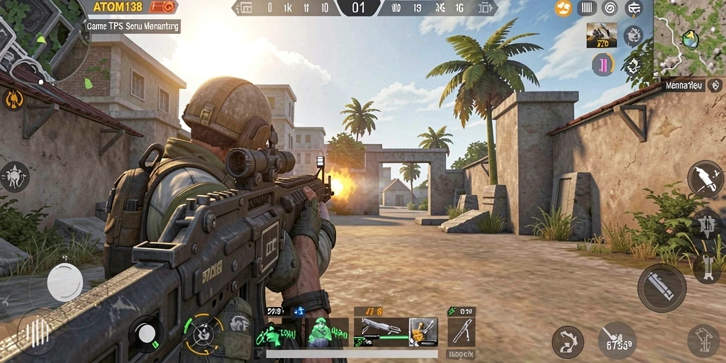 Tampilan gameplay seru dari ATOM138 yang menunjukkan pertempuran intens.