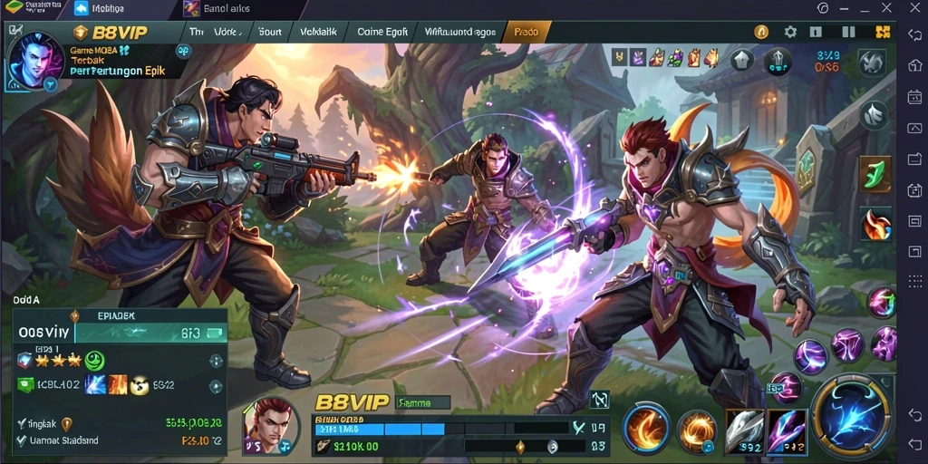 Tampilan seru gameplay B8VIP dalam pertempuran MOBA.