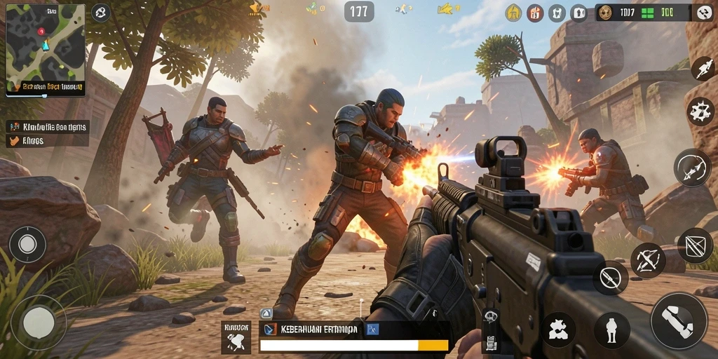 Tangkapan layar C0077 menunjukkan aksi seru dalam gameplay TPS.