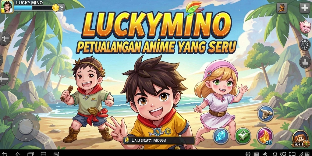Tangkapan layar LUCKYMINO menampilkan aksi seru dalam dunia anime.