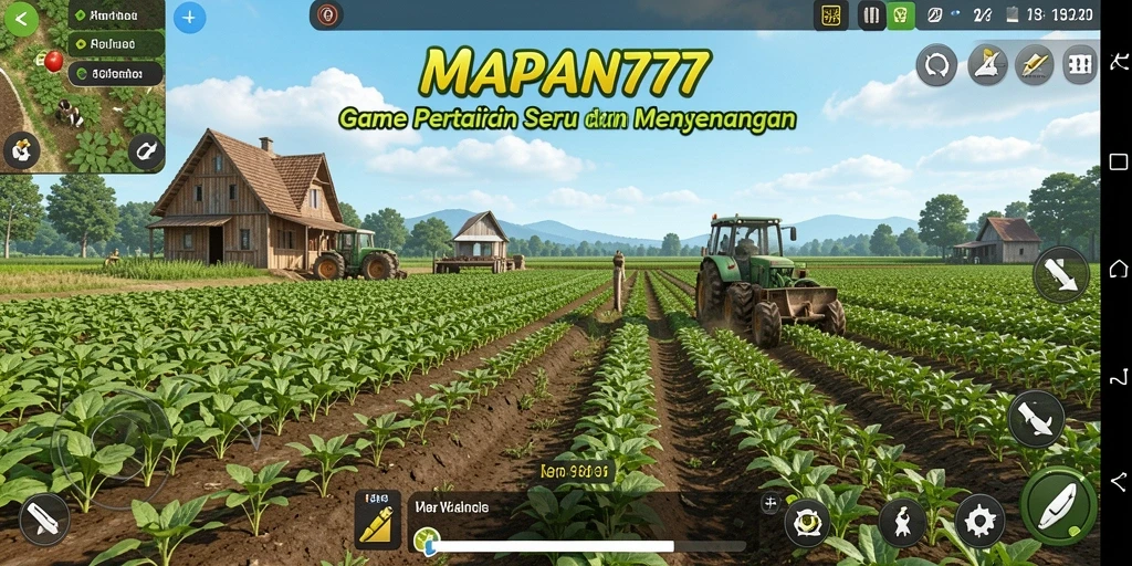 Screenshot MAPAN777 menampilkan ladang yang indah dan aktivitas bertani.