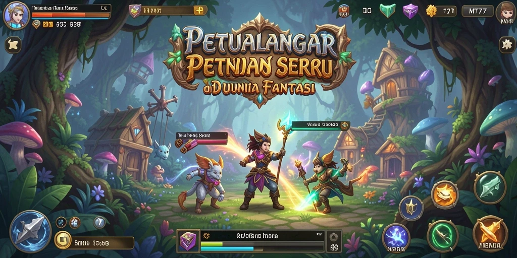 Screenshot utama gameplay MT777 dengan karakter dan monster dalam aksi petualangan.