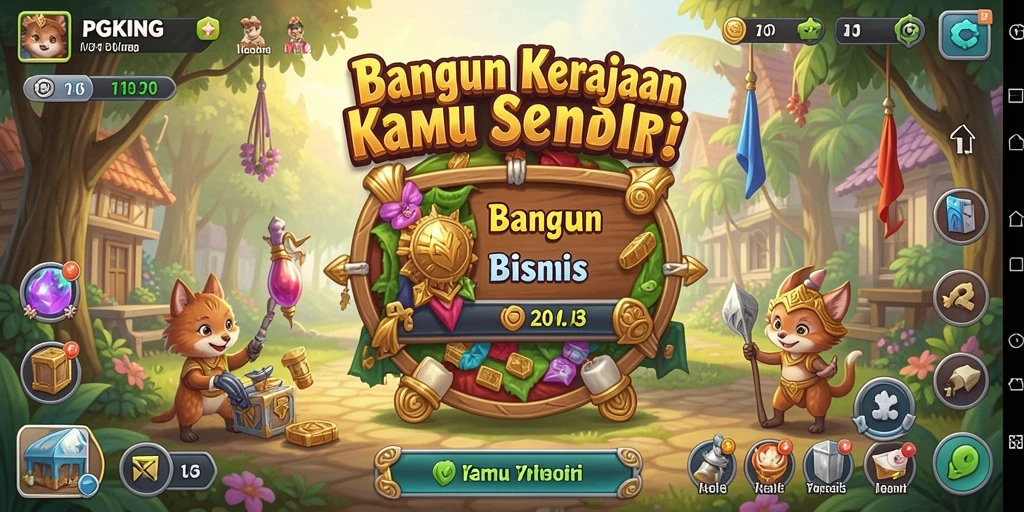 Tampilan gameplay PGKING yang menunjukkan aktivitas mengelola bisnis.