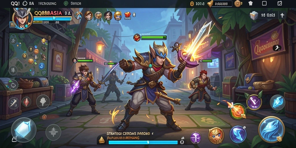 Tangkapan layar gameplay QQ88ASIA yang menunjukkan pertempuran strategi.