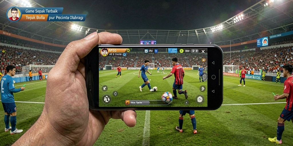 Screenshot RP55 menampilkan aksi seru sepak bola yang mendebarkan.