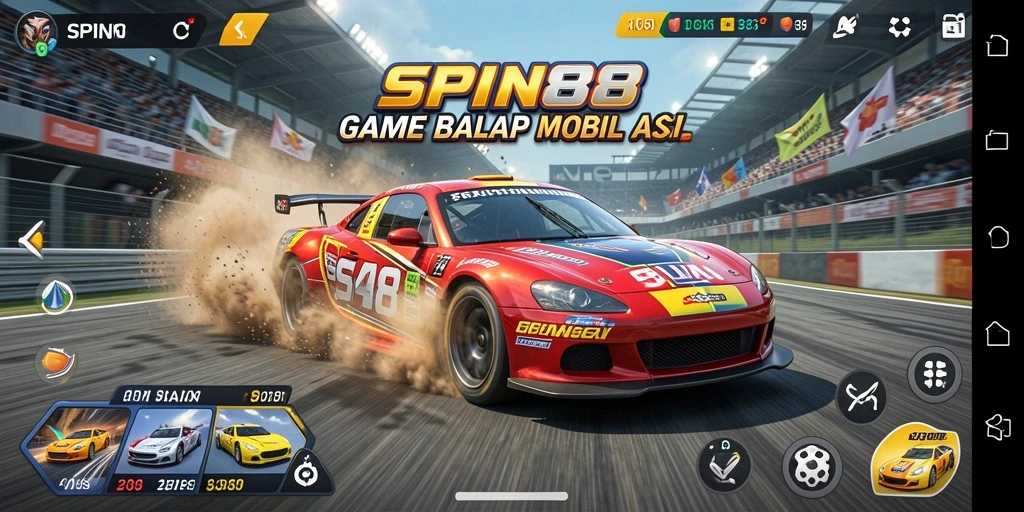 Screenshot gameplay SPIN88 yang mendebarkan saat balapan.