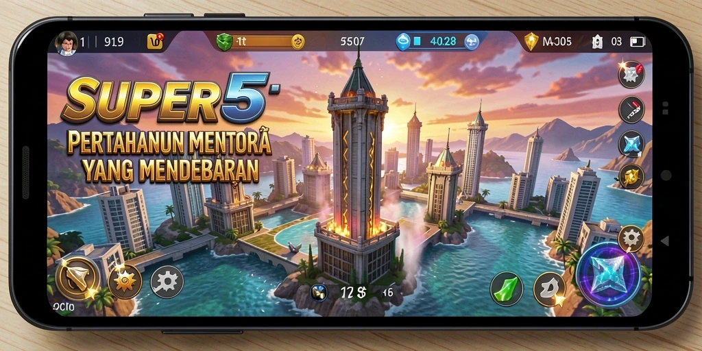 Tampilan gameplay SUPER5 yang seru dalam genre Tower Defense.