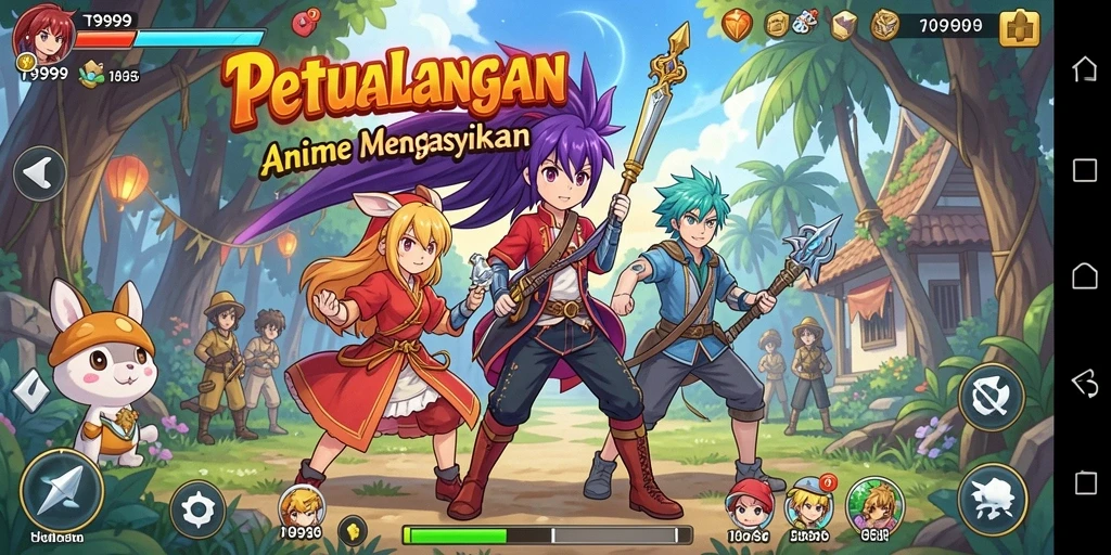 Screenshot gameplay T9999 dengan karakter anime yang menawan.