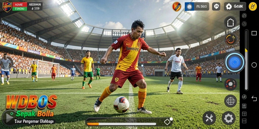 Tampilan gameplay WDBOS yang mendebarkan dalam pertandingan sepak bola.
